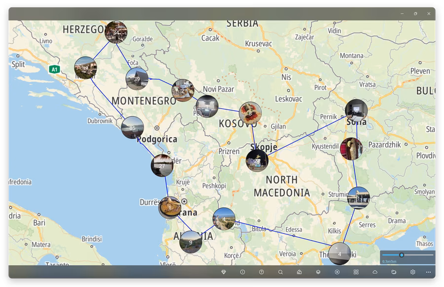 GeoPhoto geotagging photos along a GPS track on a map